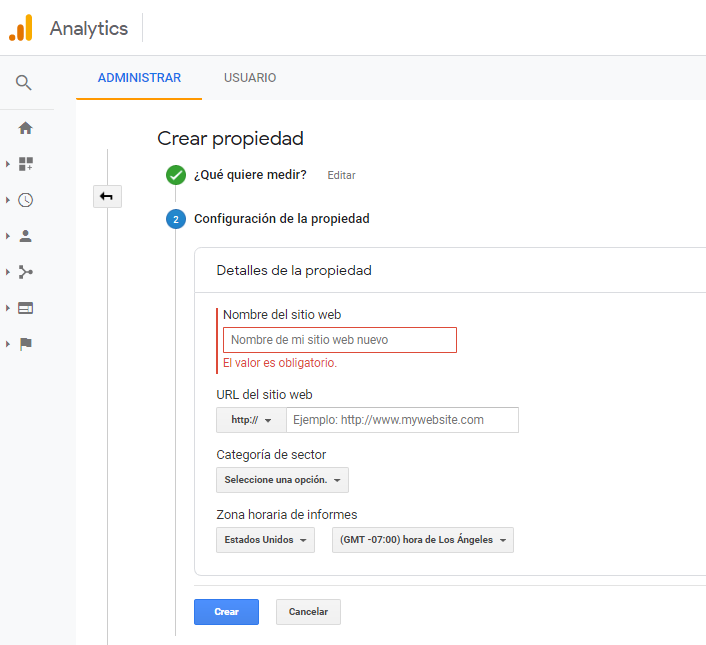 configurar propiedad google analytics
